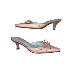 Antonio Melani Leather Pink Slip Slides Heels Size 7.5 Bow Made in Italy